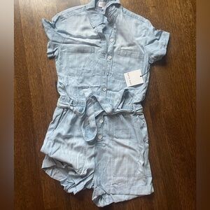 Bella Dahl Rolled Hem Utility Romper in Soft Chambray